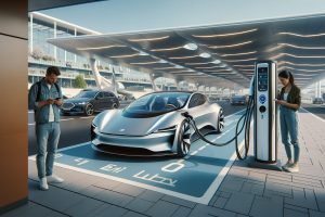Voiture électrique branchée sur borne ultra-rapide en Europe