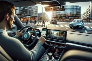 Conducteur utilisant une navigation IA sur smartphone en ville