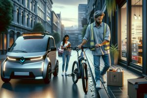 Professionnel attachant un vélo électrique avant sa tournée