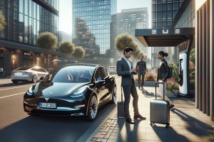 Chauffeur VTC avec une Tesla Model Y en ville